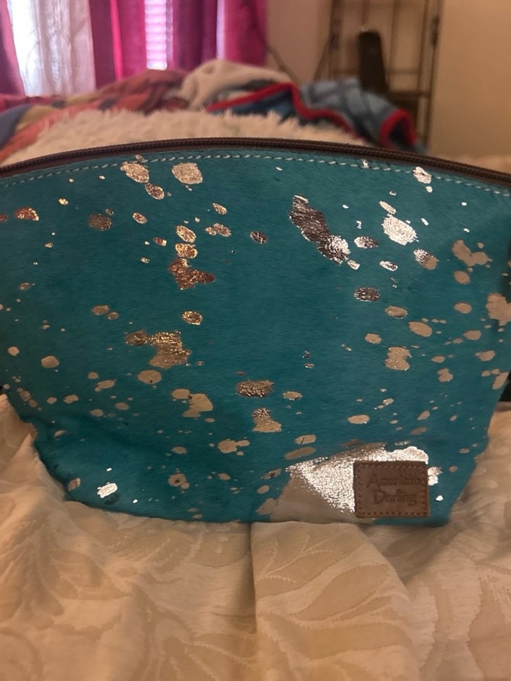 NWOT American Darling Turquoise Silver Cowhide Makeup Bag